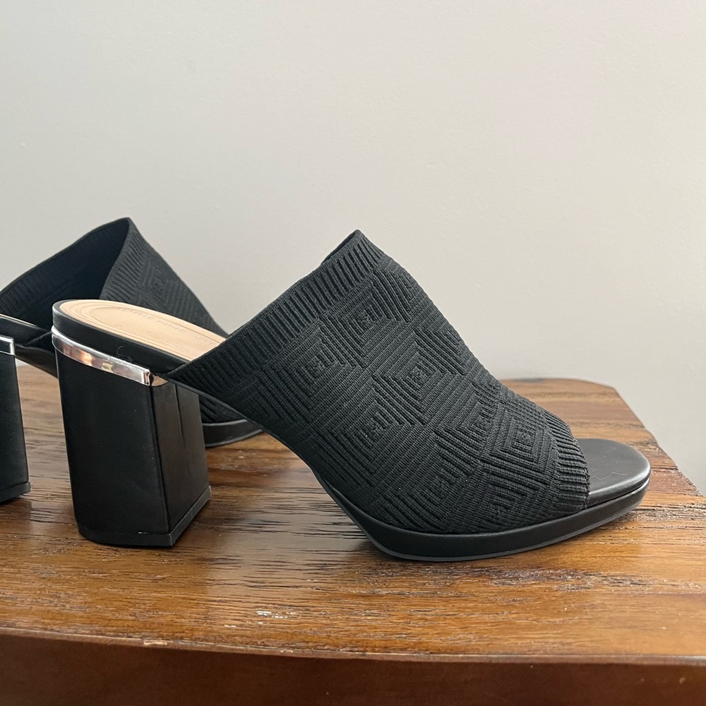 Black Heeled Mules with silver accent - Adrienne Viittadini
Size 8.5 
Brand new